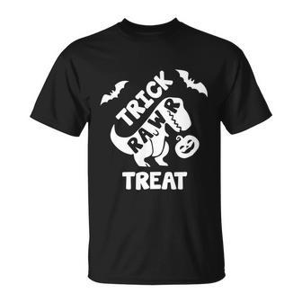 Trick Raw Treat Dinosaur Halloween Quote Unisex T-Shirt - Monsterry