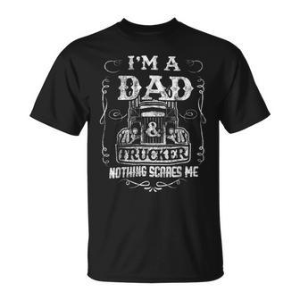 Trucker Truck Driver Fun Fathers Day Im A Dad And Trucker Vintage Unisex T-Shirt - Seseable