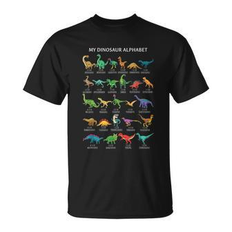 Types Of Dinosaurs Alphabet Afunny z Abc Dinosaurs Identification T-shirt - Thegiftio UK