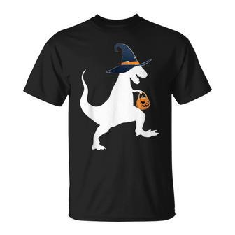 Tyrannosaurus Rex Halloween Pumpkin Faces Witch Hats Pumpkin Unisex T-Shirt - Seseable