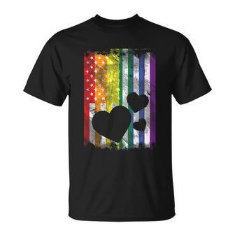 Us American Flag Hearts Lgbtq Rainbow Flag Gay Pride Ally T-shirt