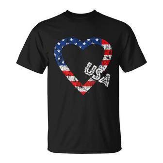 Usa Flag Patriotic American Hearts Armed Forces 4Th Of July Unisex T-Shirt - Monsterry