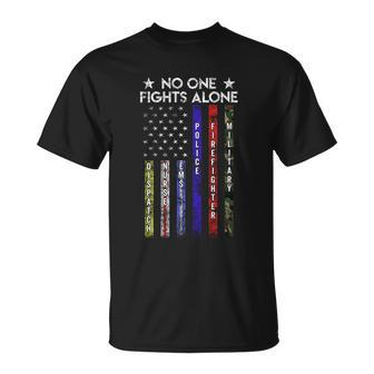 Usa Flag Thin Line Military Police Nurse Nomeaningful Giftone Fight Alone Gift Unisex T-Shirt - Monsterry