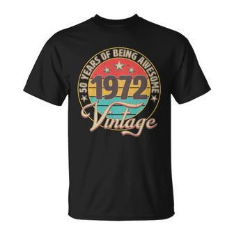 Vintage 1972 Birthday 50 Years Of Being Awesome Emblem Unisex T-Shirt - Monsterry CA