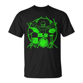 Vintage Alien Drummer Unisex T-Shirt - Monsterry