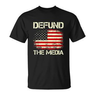 Vintage American Flag Defund The Media Unisex T-Shirt - Monsterry DE
