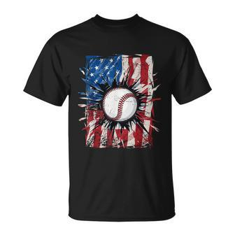 Vintage Baseball 4Th Of July Men Usa American Flag Unisex T-Shirt - Monsterry AU