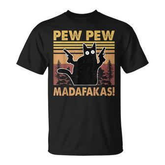 Vintage Black Cat Pew Pew Madafakas Funny Crazy Cat Lovers V2 Unisex T-Shirt - Seseable