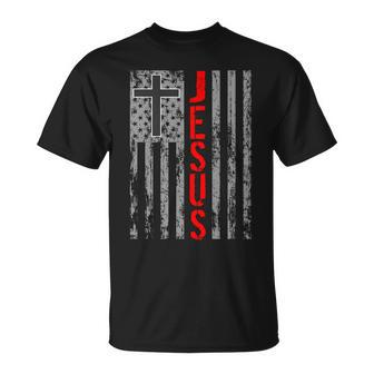 Vintage Jesus Usa American Flag Catholic Christion Cross T-shirt - Thegiftio UK