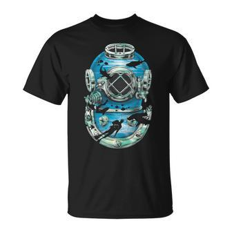 Vintage Scuba Diver Illustration Tshirt Unisex T-Shirt - Monsterry