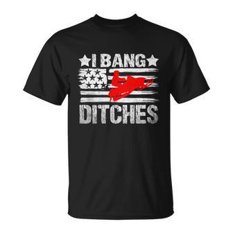 Vintage Snowmobile Usa Flag Motor Sled Rider I Bang Ditches Gift Unisex T-Shirt - Monsterry AU