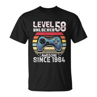 Vintage Video Gamer Birthday Level 58 Unlocked 58Th Birthday Unisex T-Shirt - Monsterry AU