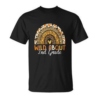 Wild About 2Nd Grade Teacher Back To School Leopard Rainbow Unisex T-Shirt - Monsterry