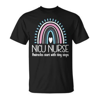 With Tiny Steps Nicu Nurse Neonatal Intensive Care Unit Unisex T-Shirt - Seseable
