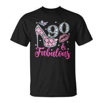 Womens 90 & Fabulous Diamond Crown Shoes Queen 90 Yrs Old Birthday Unisex T-Shirt - Seseable