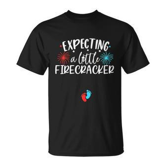 Womens Expecting A Little Firecracker Funny 4Th Of July Pregnant Unisex T-Shirt - Monsterry