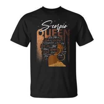 Womens Funny Scorpio Girl Zodiac Birthday Pride Melanin Afro Queen Unisex T-Shirt - Seseable