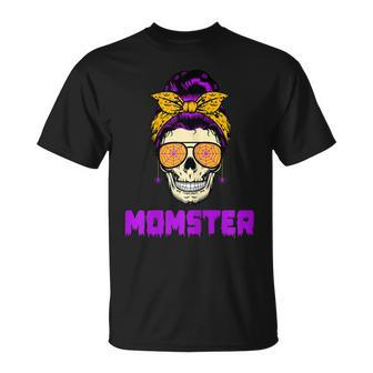 Womens Messy Bun Halloween Costume Monster Mom Momster Unisex T-Shirt - Seseable
