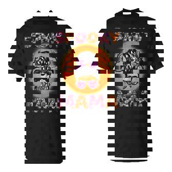 Womens Spooky Mama Messy Bun Funny Halloween Unisex T-Shirt - Seseable