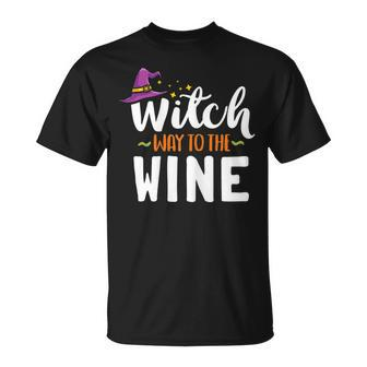 Womens Wine Lover Outfit For Halloween Witch Way To The Wine Unisex T-Shirt - Seseable