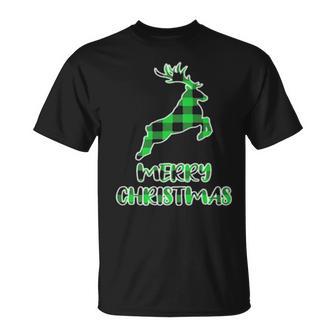Xmas With Buffalo Plaid Deer Men Women T-shirt Graphic Print Casual Unisex Tee - Thegiftio