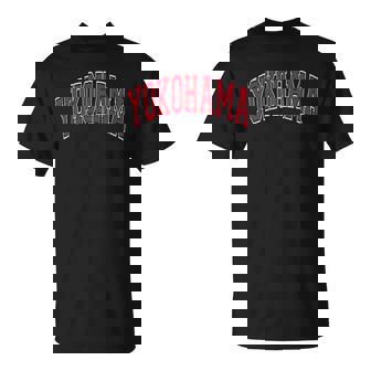 Yokohama Japan Varsity Style Red Text T-shirt - Thegiftio