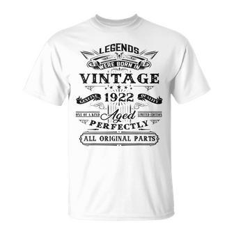 100Th Birthday For Legends Born 1922 100 Yr Old Vintage T-shirt - Thegiftio UK