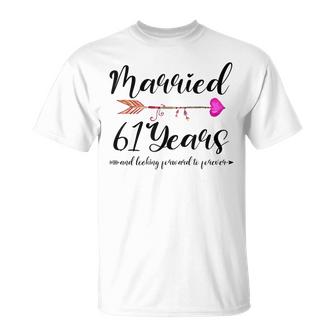 Married 61 Years Heart 61St Wedding Anniversary Him Her  Men Women T-shirt Graphic Print Casual Unisex Tee