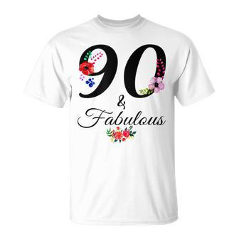 90 & Fabulous 90 Years Old Vintage Floral 1932 90Th Birthday Unisex T-Shirt - Seseable
