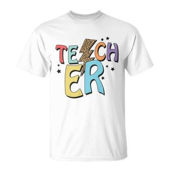 Awesome Teacher Leopard Thunder Retro Teacher T-shirt - Thegiftio UK