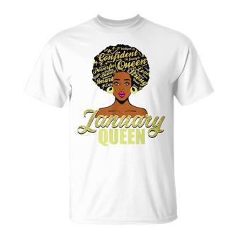 Black African American Melanin Afro Queen January Birthday Unisex T-Shirt - Seseable