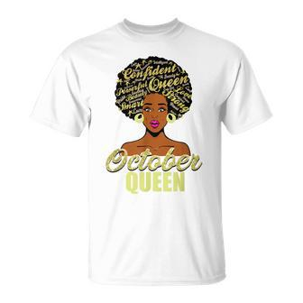 Black African American Melanin Afro Queen October Birthday Unisex T-Shirt - Seseable