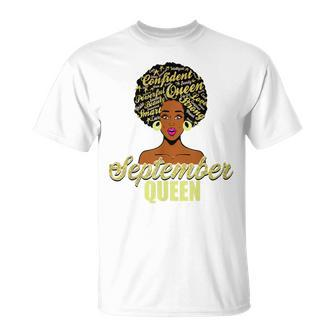 Black African American Melanin Afro Queen September Birthday Unisex T-Shirt - Seseable
