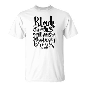 Black Cat Apothecary Fine Potions Mystical Brews Halloween Unisex T-Shirt - Seseable