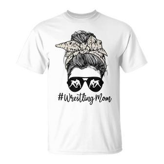 Bleached Life Wrestling Mom Leopard Messy Bun Glasses V2 Unisex T-Shirt - Seseable