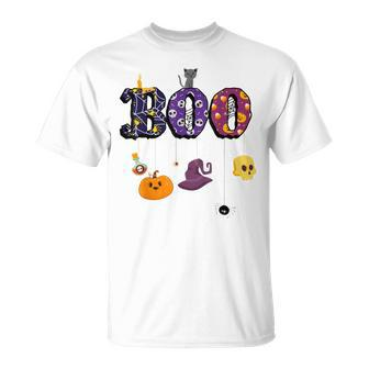 Boo Halloween Costume Spiders Ghosts Pumkin & Witch Hat V2 Unisex T-Shirt - Seseable