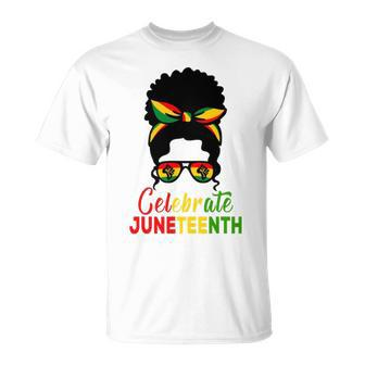 Celebrate Juneteenth 1865 Black Queen Messy Bun Hair T-shirt - Thegiftio UK