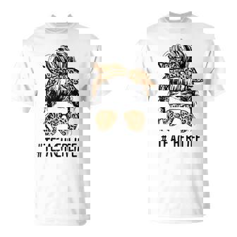 Classy Teacher Life Messy Hair Bun Leopard T-shirt - Thegiftio