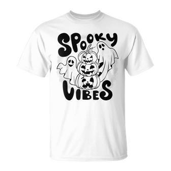 Cute Ghost Halloween Retro Groovy Spooky Vibes Fun Halloween Unisex T-Shirt - Seseable