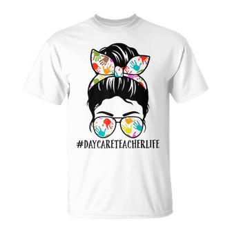 Daycare Teacher Life Messy Bun Mom T-shirt - Thegiftio