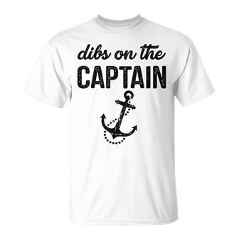 Dibs On The Captain Retro Anchor Captain Wife T-shirt - Thegiftio UK