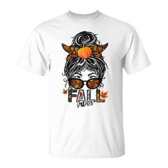 Fall Vibes Messy Bun Sunglasses Fall T-shirt - Thegiftio UK