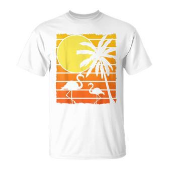 Flamingo Summer Vibes Palm Trees Sunset Tropical Summer T-shirt - Thegiftio UK