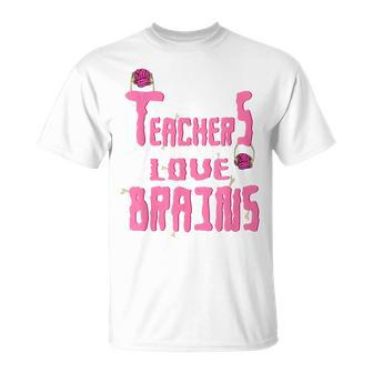 Funny Teachers Love Brains Teacher Zombie Halloween Men Women T-shirt Graphic Print Casual Unisex Tee - Thegiftio UK