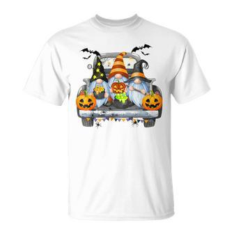 Funny Women Halloween Truck Gnomes Pumpkin Kids Thanksgiving V2 Unisex T-Shirt - Seseable