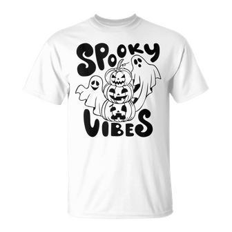 Ghost Halloween Pumpkin Face Spooky Vibes Funny Halloween Unisex T-Shirt - Seseable