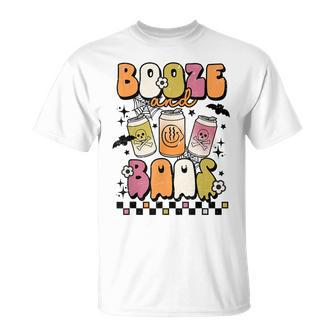 Groovy Booze And Boos Drinking Lover Halloween Vintage Retro T-shirt - Thegiftio UK
