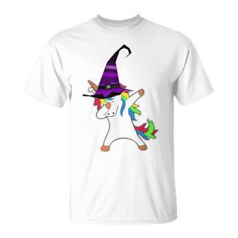 Halloween Dabbing Unicorn Witch Hat Witchcraft Costume Gift Unisex T-Shirt - Seseable