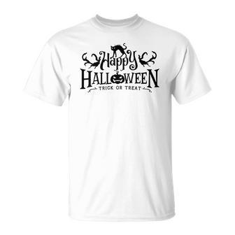 Halloween Happy Halloween Trick And Treat Black Design Men Women T-shirt Graphic Print Casual Unisex Tee - Seseable