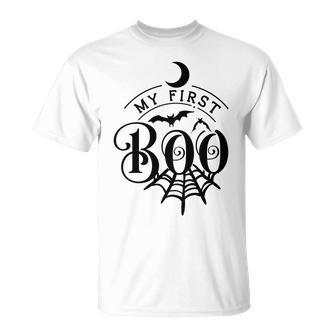 Halloween My First Boo Moon Bat And Spidernet Black Design Men Women T-shirt Graphic Print Casual Unisex Tee - Seseable